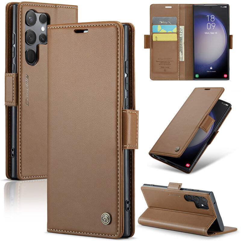 CaseMe Samsung Galaxy S23 Ultra Wallet RFID Blocking Magnetic Buckle Case