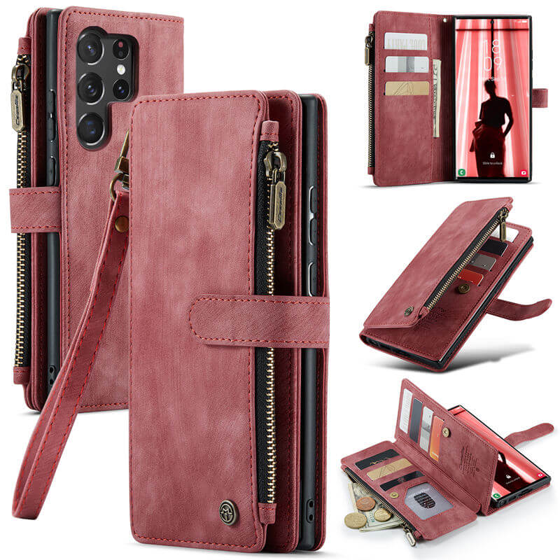 CaseMe Samsung Galaxy S23 Ultra Wallet kickstand Case with Wrist Strap