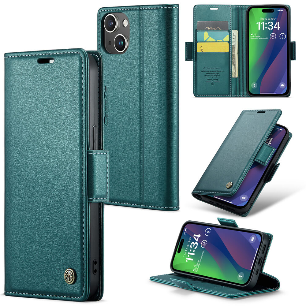 CaseMe iPhone 15 Wallet RFID Blocking Magnetic Buckle Case
