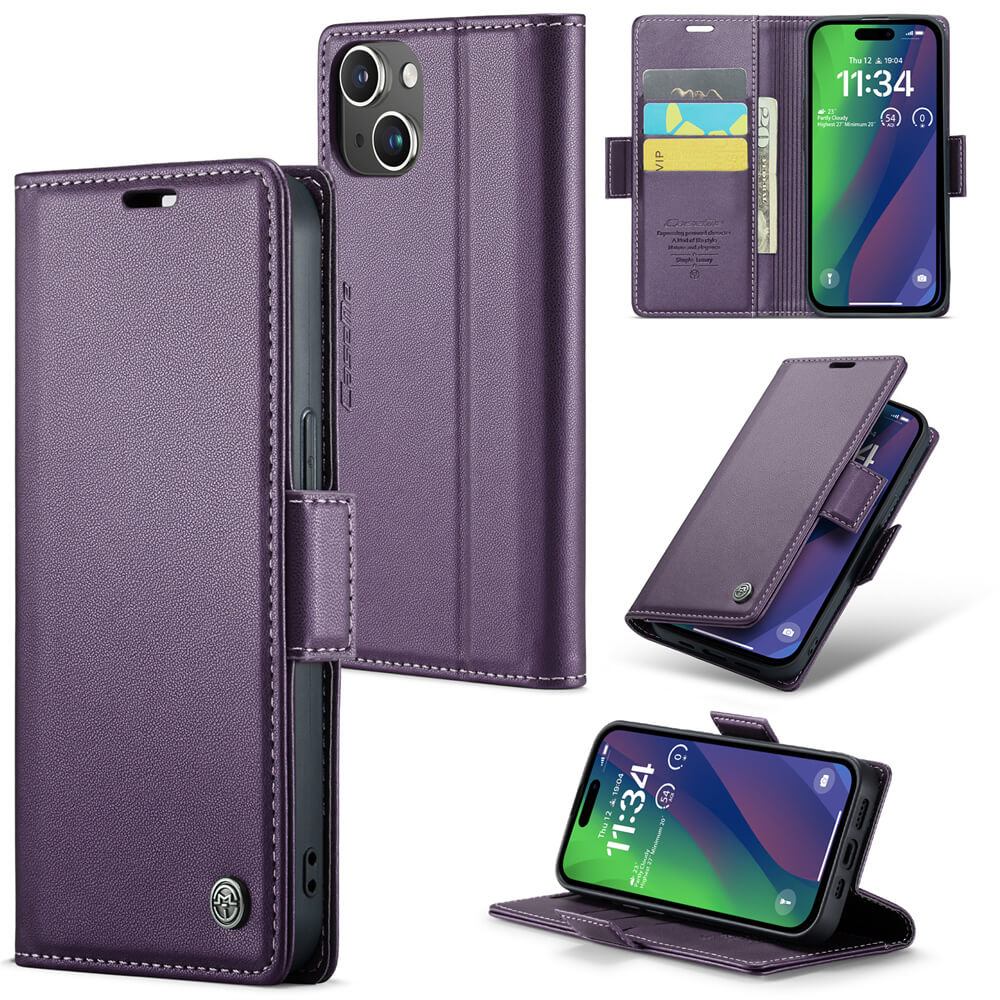 CaseMe iPhone 15 Plus Wallet RFID Blocking Magnetic Buckle Case