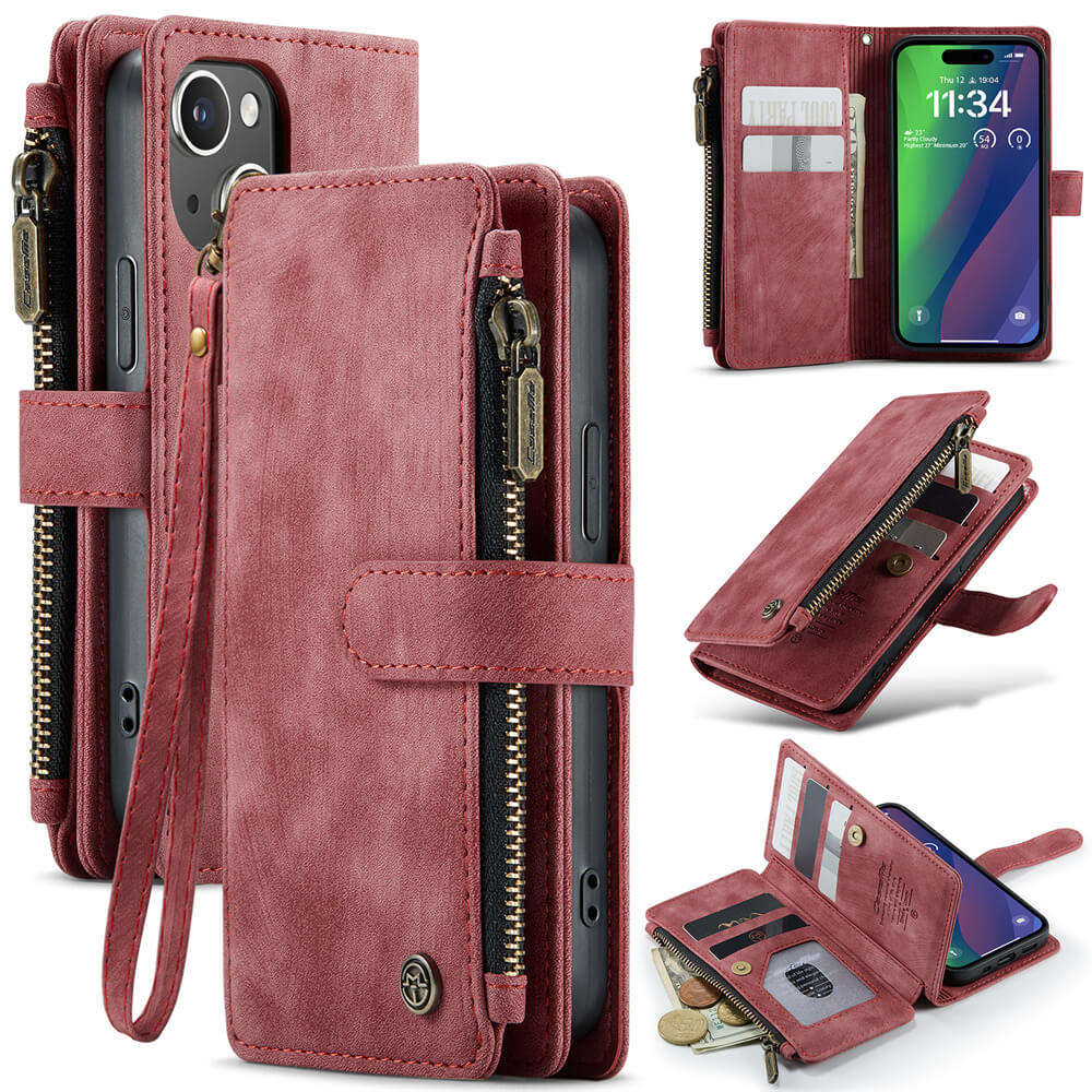 CaseMe iPhone 15 Wallet kickstand Case with Wrist Strap