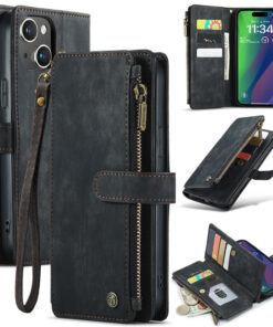 CaseMe iPhone 15 Plus Wallet kickstand Case with Wrist Strap