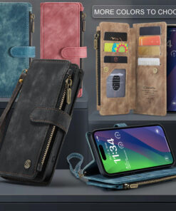 Alternative view of CaseMe iPhone 15 Plus Wallet kickstand Case with Wrist Strap