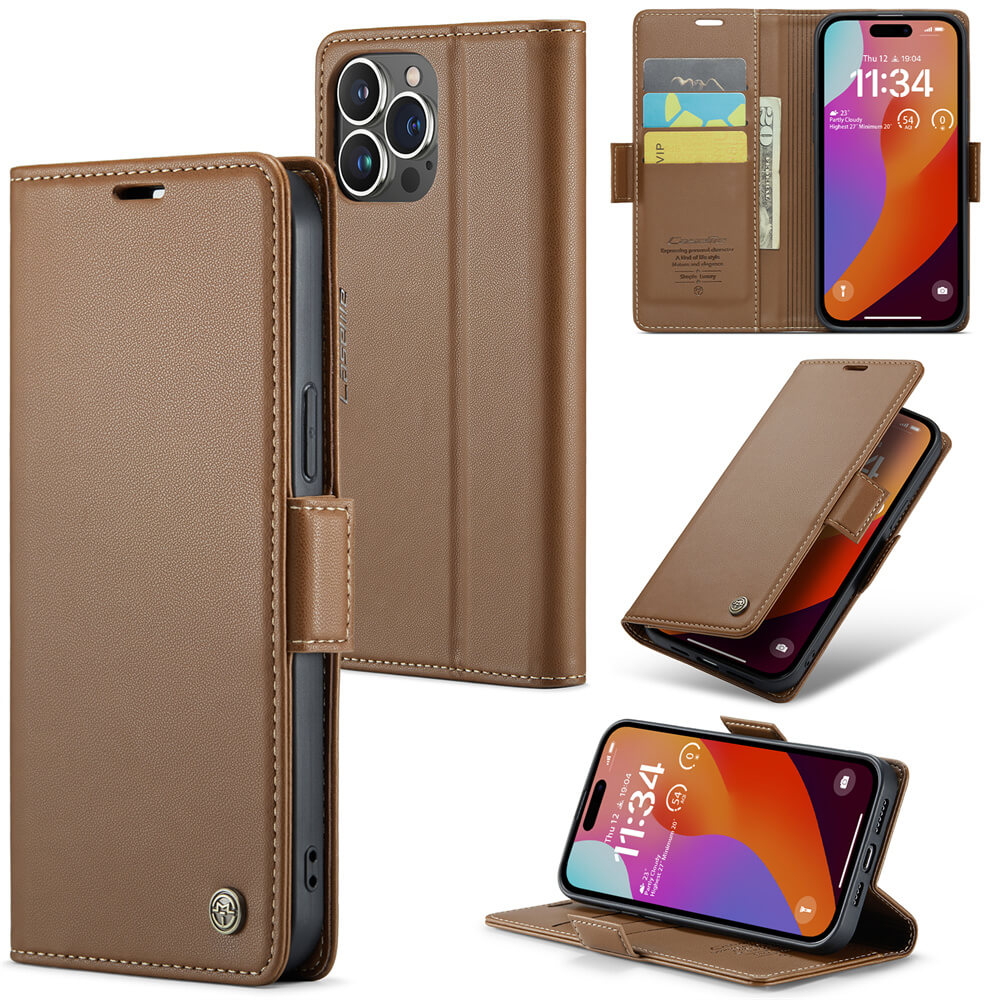 CaseMe iPhone 15 Pro Max Wallet RFID Blocking Magnetic Buckle Case