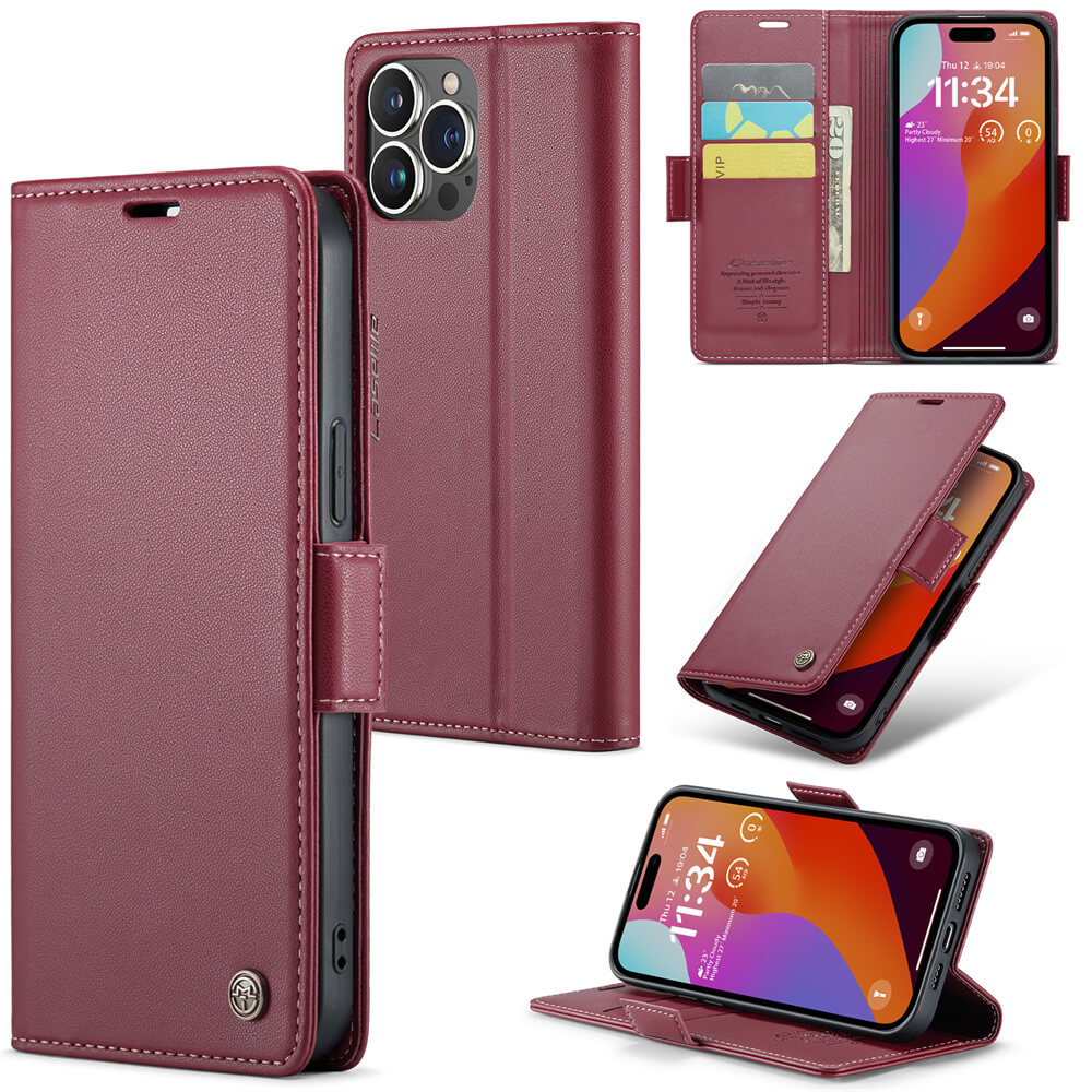 CaseMe iPhone 15 Pro Wallet RFID Blocking Magnetic Buckle Case