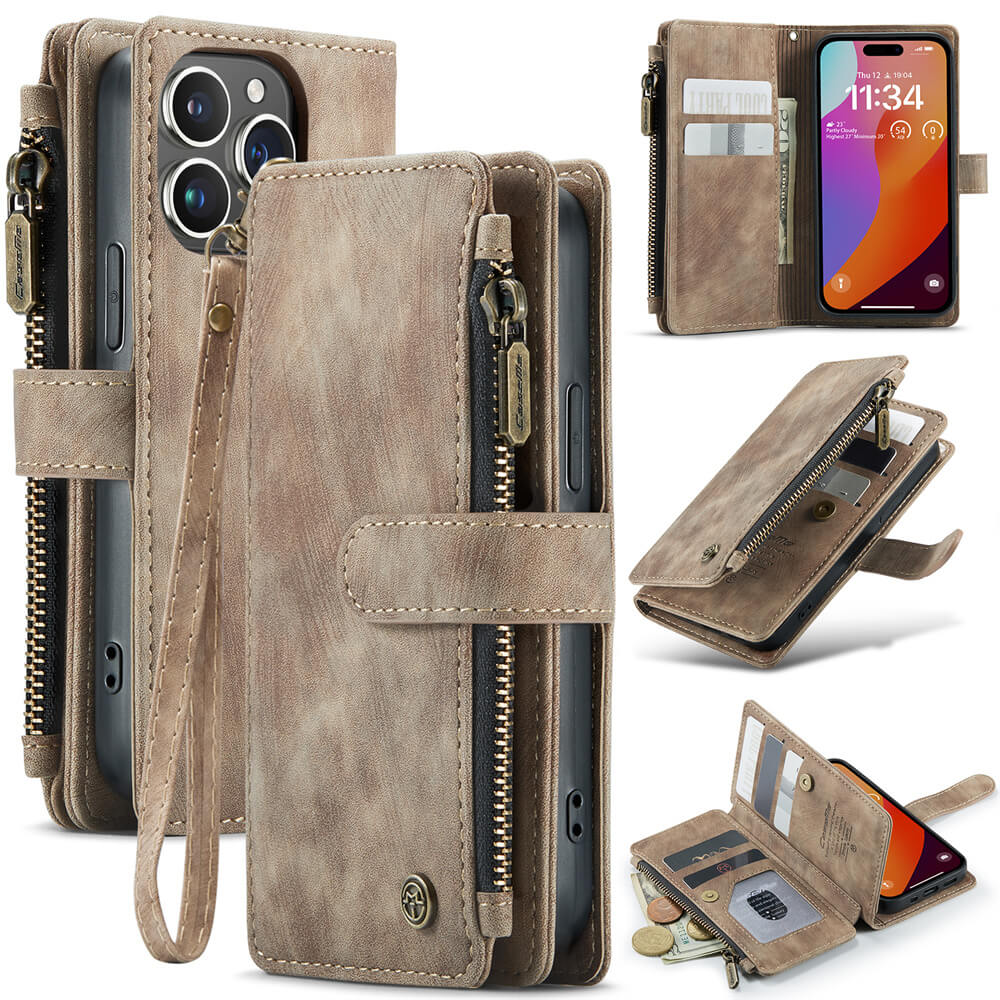 CaseMe iPhone 15 Pro Wallet kickstand Case with Wrist Strap
