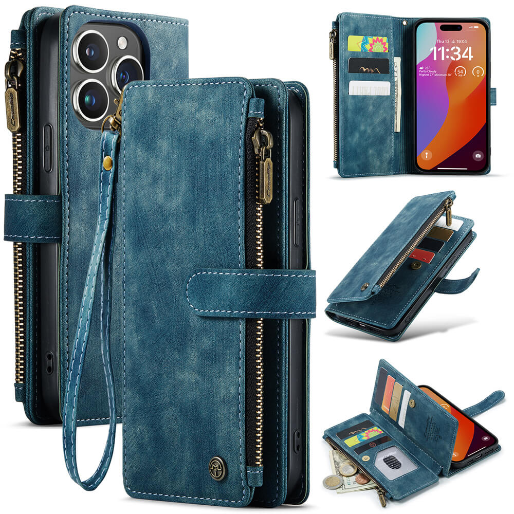 CaseMe iPhone 15 Pro Max Wallet kickstand Case with Wrist Strap