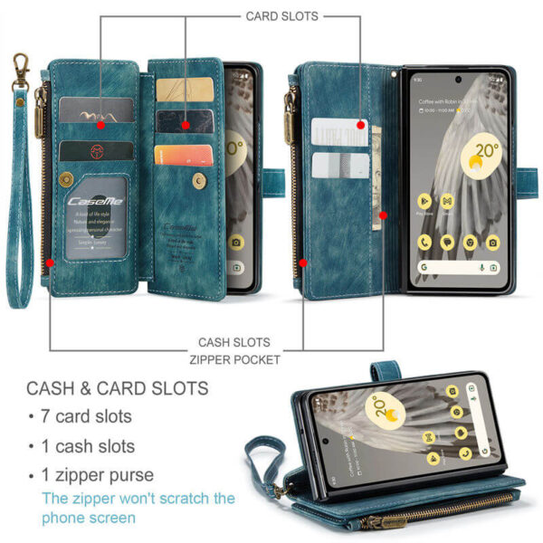 Alternative view of CaseMe Google Pixel Fold Wallet kickstand Case with Wrist Strap