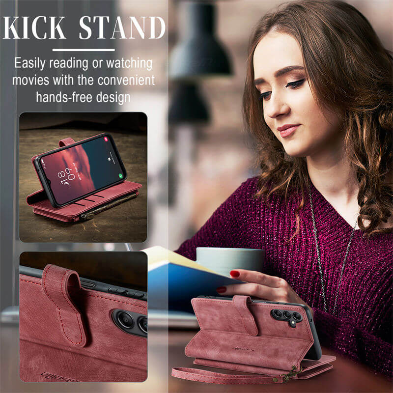 CaseMe Samsung Galaxy A14 Wallet kickstand Case with Wrist Strap - Image 4