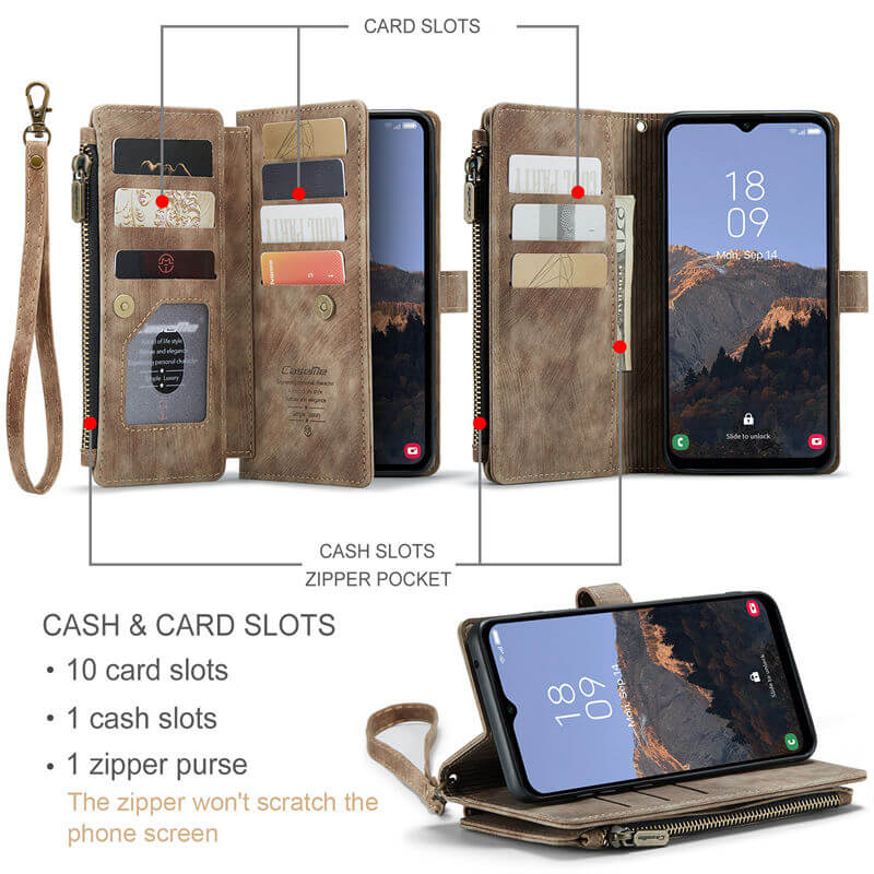 CaseMe Samsung Galaxy A14 Wallet kickstand Case with Wrist Strap - Image 3