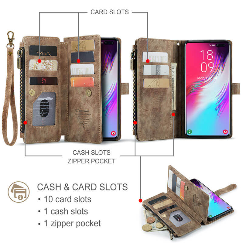 CaseMe Samsung Galaxy S10 Plus Wallet kickstand Case with Wrist Strap - Image 3