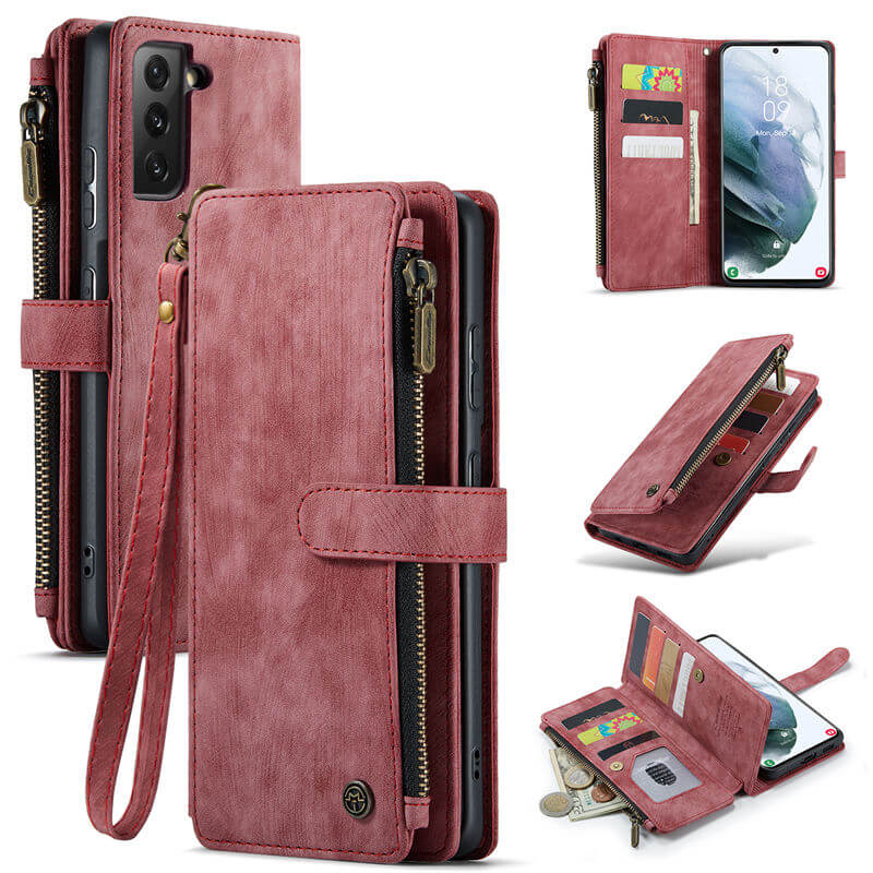 CaseMe Samsung Galaxy S21 Wallet kickstand Case with Wrist Strap