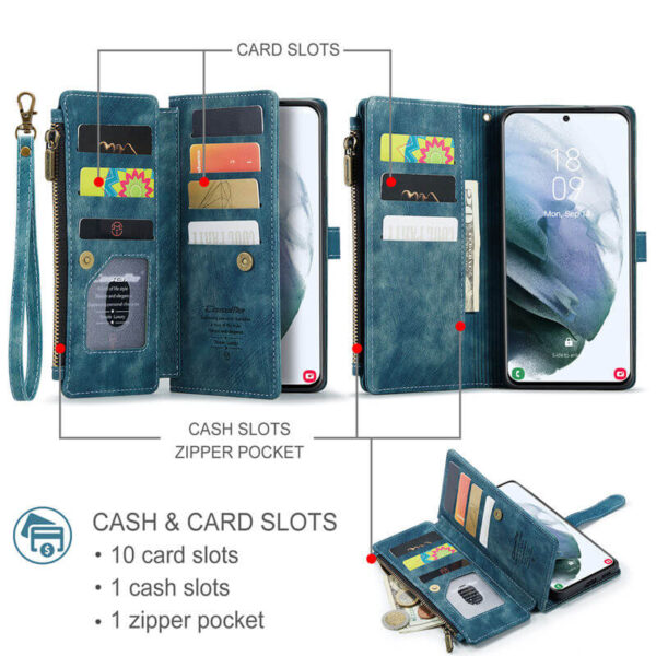 CaseMe Samsung Galaxy S21 Wallet kickstand Case with Wrist Strap - Image 3