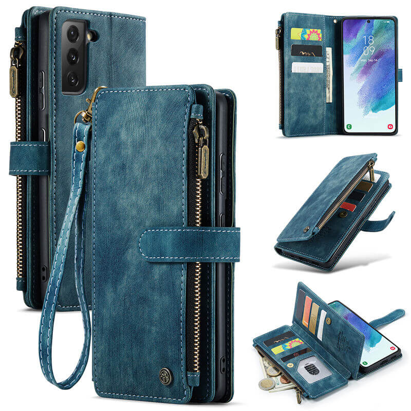 CaseMe Samsung Galaxy S21 FE Wallet kickstand Case with Wrist Strap