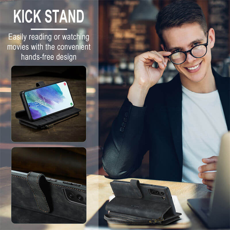CaseMe Samsung Galaxy S21 FE Wallet kickstand Case with Wrist Strap - Image 4