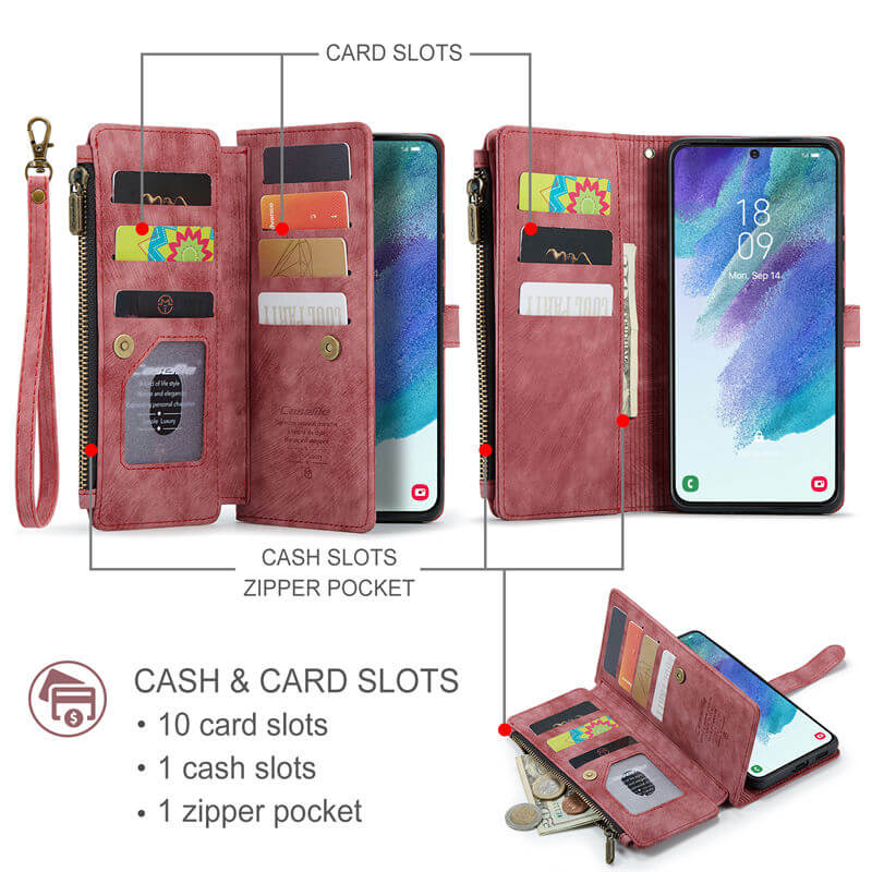 CaseMe Samsung Galaxy S21 FE Wallet kickstand Case with Wrist Strap - Image 3