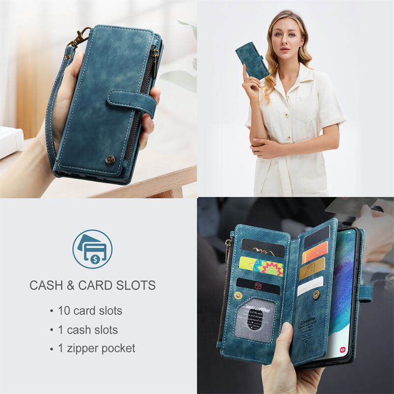 CaseMe Samsung Galaxy S21 FE Wallet kickstand Case with Wrist Strap - Image 5