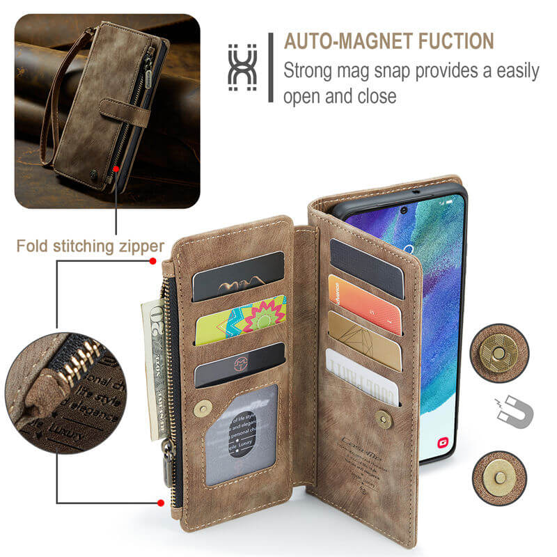 CaseMe Samsung Galaxy S21 FE Wallet kickstand Case with Wrist Strap - Image 6
