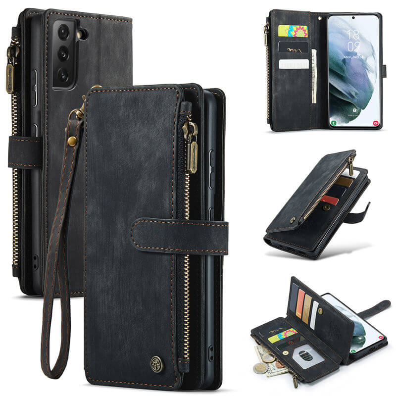 CaseMe Samsung Galaxy S21 Plus Wallet kickstand Case with Wrist Strap