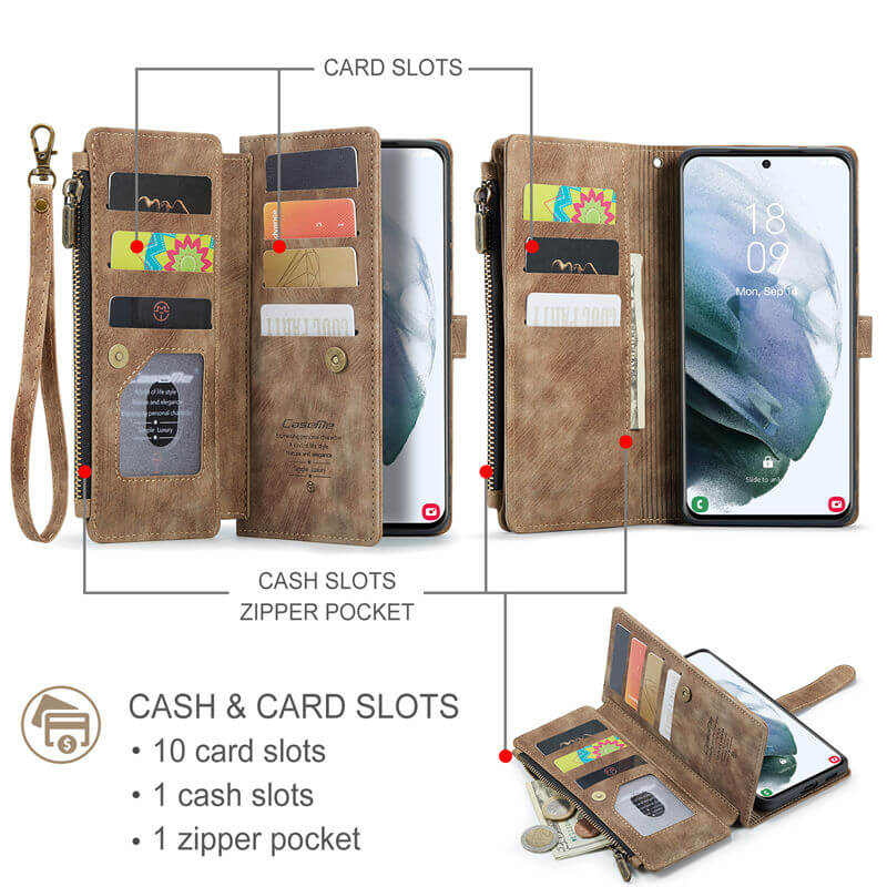 CaseMe Samsung Galaxy S21 Plus Wallet kickstand Case with Wrist Strap - Image 3