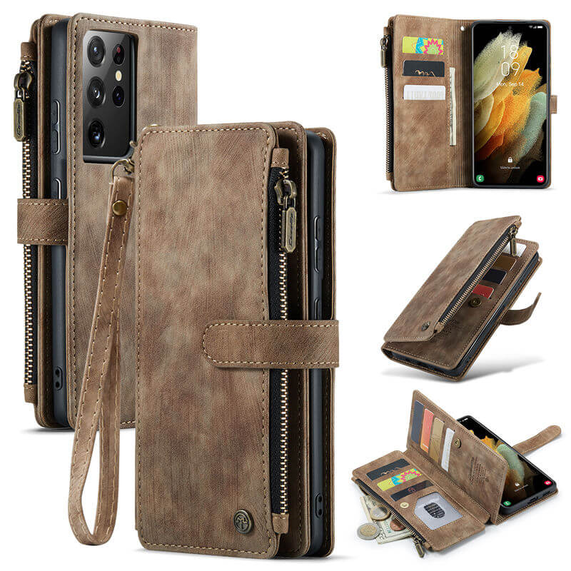 CaseMe Samsung Galaxy S21 Ultra Wallet kickstand Case with Wrist Strap