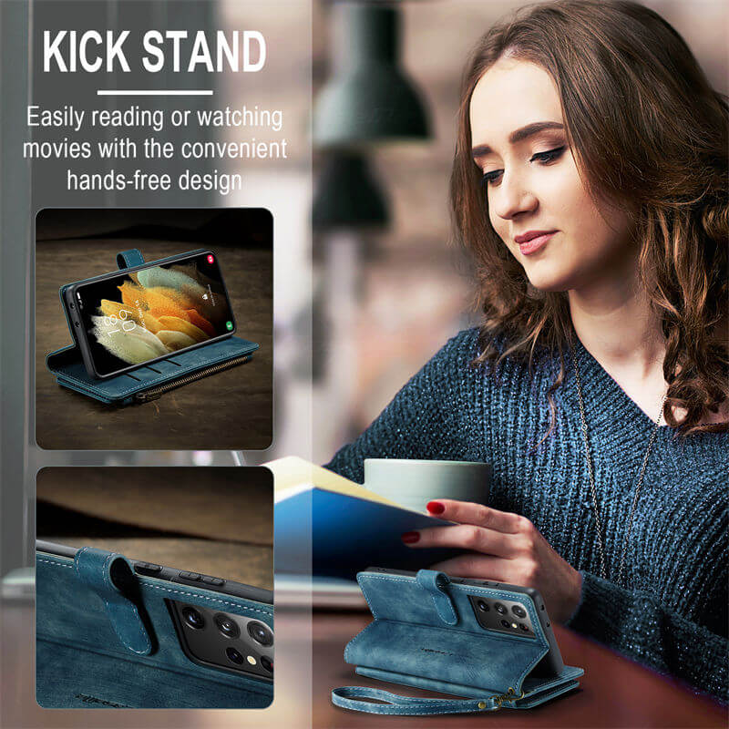 CaseMe Samsung Galaxy S21 Ultra Wallet kickstand Case with Wrist Strap - Image 4