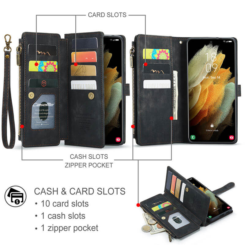 CaseMe Samsung Galaxy S21 Ultra Wallet kickstand Case with Wrist Strap - Image 3