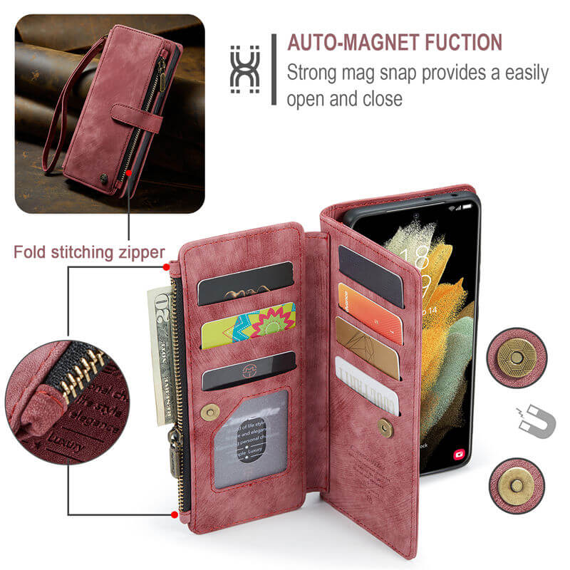 CaseMe Samsung Galaxy S21 Ultra Wallet kickstand Case with Wrist Strap - Image 6
