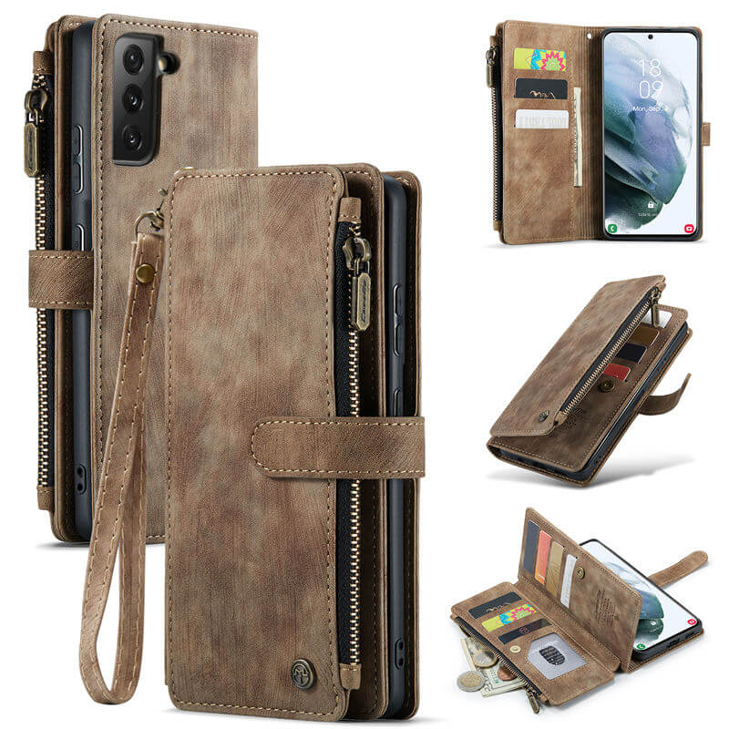 CaseMe Samsung Galaxy S22 Wallet kickstand Case with Wrist Strap