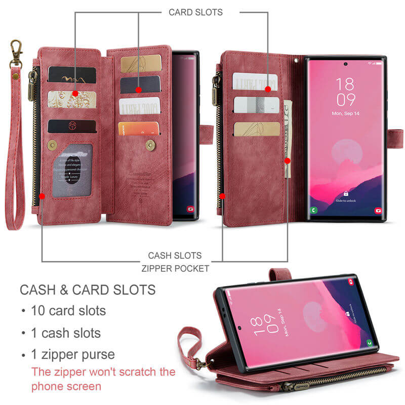 CaseMe Samsung Galaxy S24 Ultra Wallet kickstand Case with Wrist Strap - Image 3