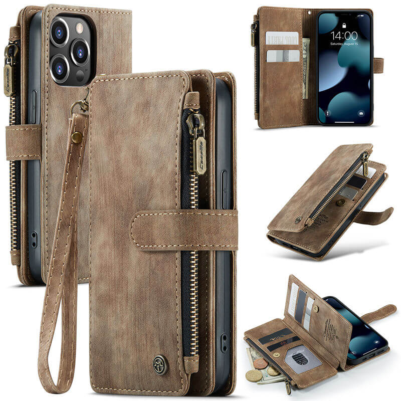 CaseMe iPhone 13 Pro Wallet kickstand Case with Wrist Strap