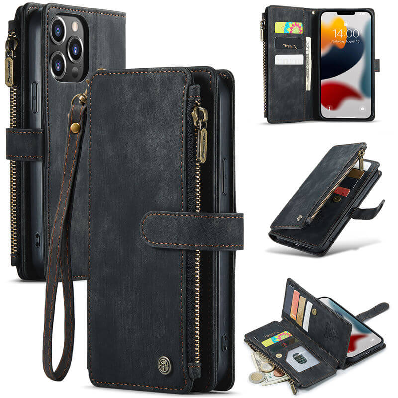 CaseMe iPhone 13 Pro Max Wallet kickstand Case with Wrist Strap