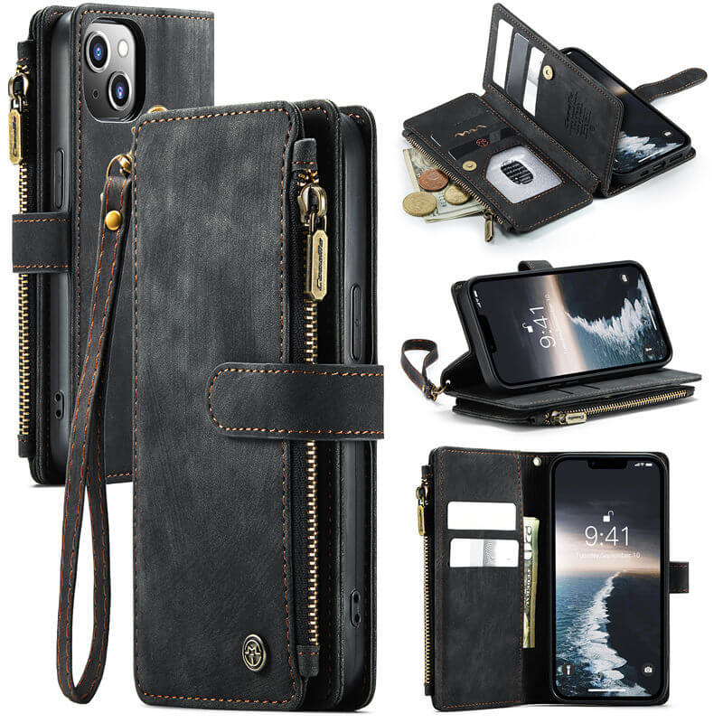 CaseMe iPhone 14 Wallet kickstand Case with Wrist Strap