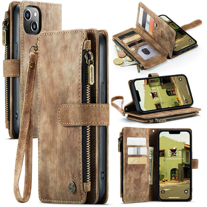 CaseMe iPhone 14 Plus Wallet kickstand Case with Wrist Strap