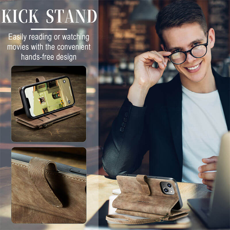 CaseMe iPhone 14 Plus Wallet kickstand Case with Wrist Strap