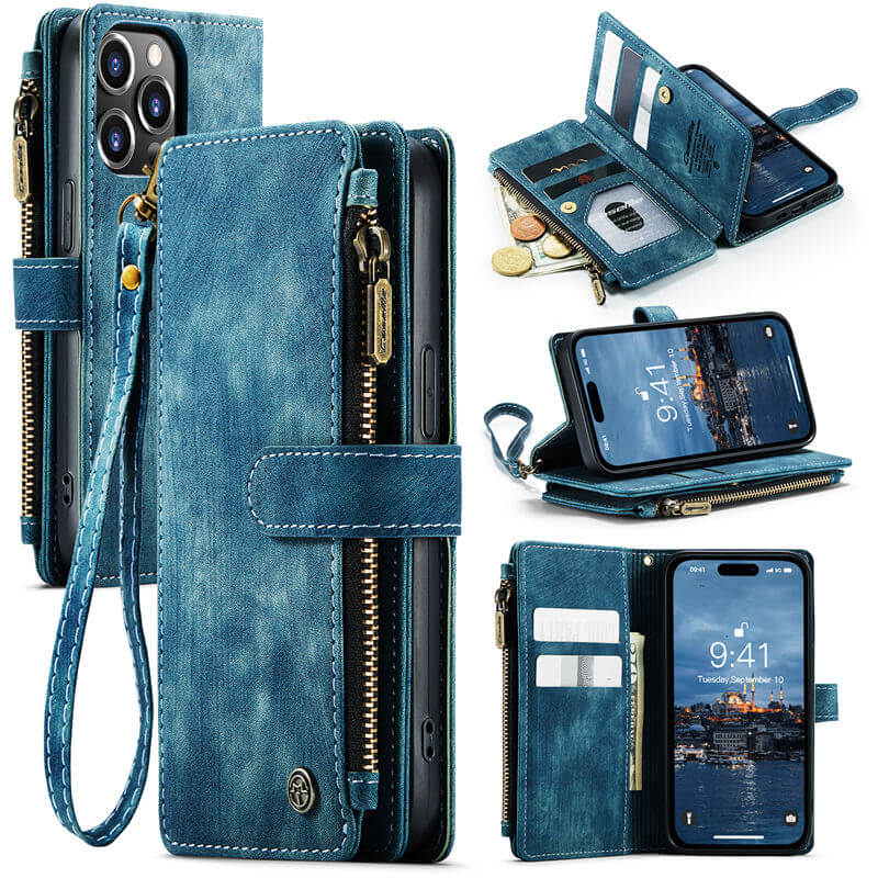 CaseMe iPhone 14 Pro Wallet kickstand Case with Wrist Strap
