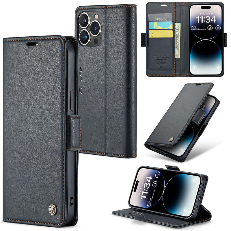 CaseMe iPhone 14 Pro Wallet RFID Blocking Magnetic Buckle Case