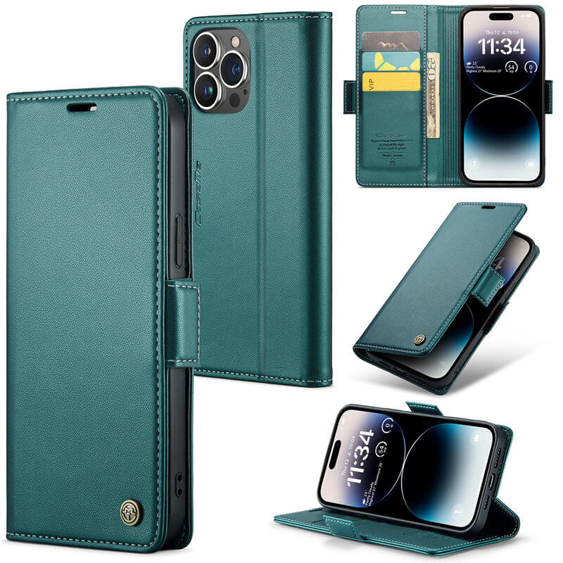 CaseMe iPhone 14 Pro Max Wallet RFID Blocking Magnetic Buckle Case
