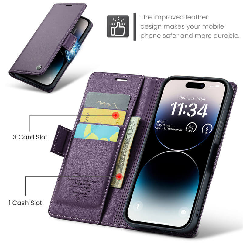 CaseMe iPhone 14 Pro Wallet RFID Blocking Case