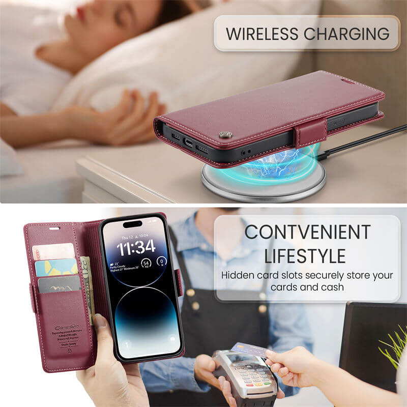 CaseMe iPhone 14 Pro Max Wallet RFID Blocking Magnetic Buckle Case