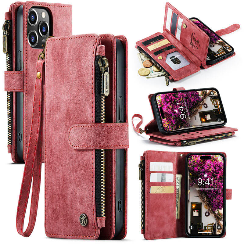 CaseMe iPhone 14 Pro Max Wallet kickstand Case with Wrist Strap