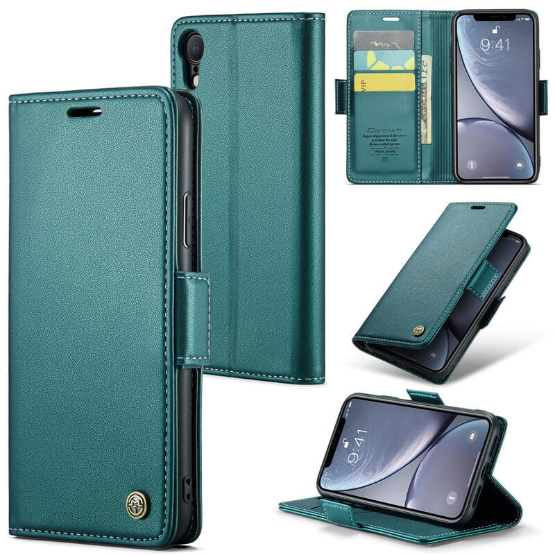 CaseMe iPhone XR Wallet RFID Blocking Magnetic Buckle Case