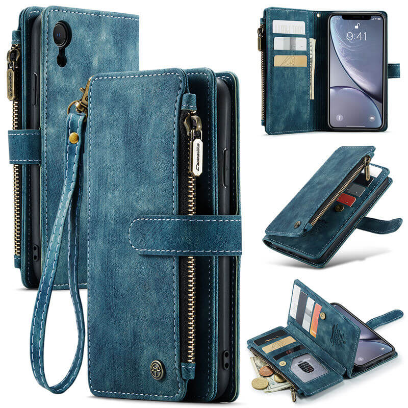 CaseMe iPhone XR Wallet kickstand Case with Wrist Strap