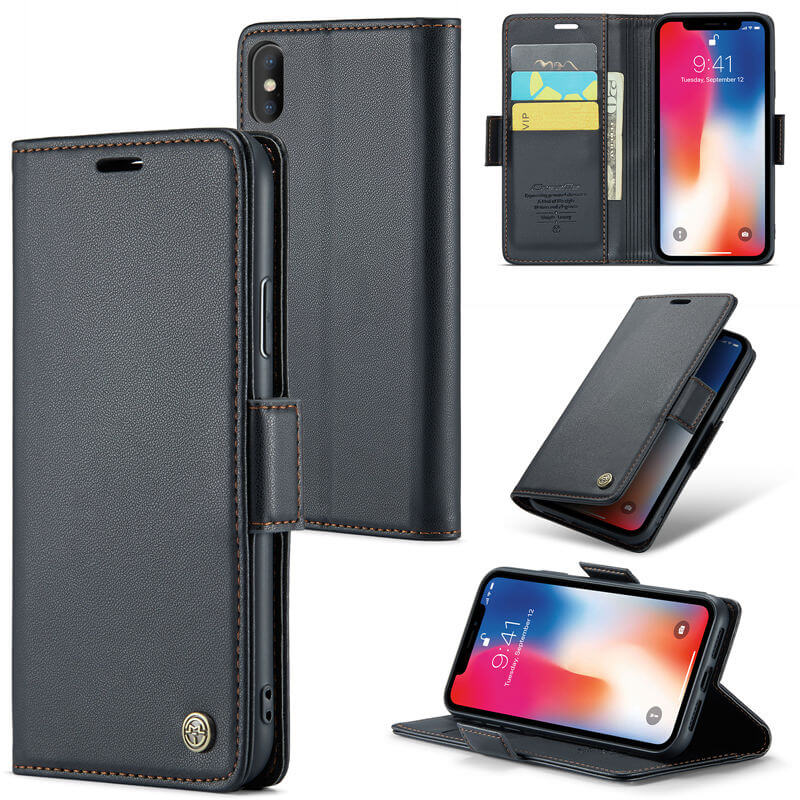 CaseMe iPhone XS Max Wallet RFID Blocking Magnetic Buckle Case