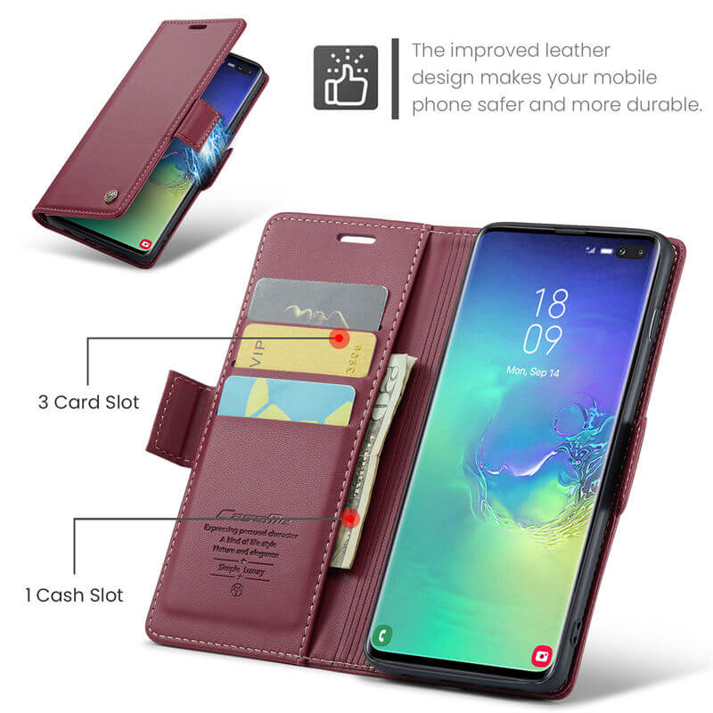 CaseMe Samsung Galaxy S10 Plus Wallet RFID Blocking Magnetic Buckle Case - Image 6