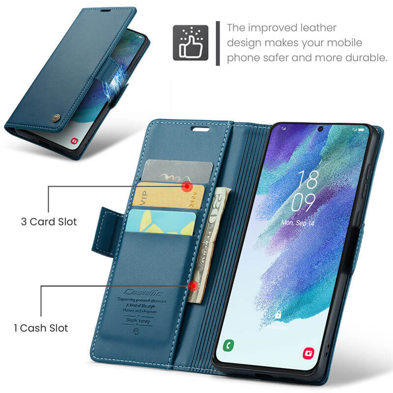 CaseMe Samsung Galaxy S21 FE Wallet RFID Blocking Magnetic Buckle Case - Image 6