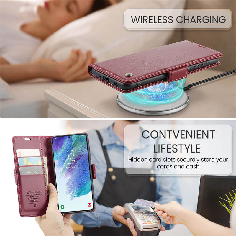 CaseMe Samsung Galaxy S21 FE Wallet RFID Blocking Magnetic Buckle Case - Image 4