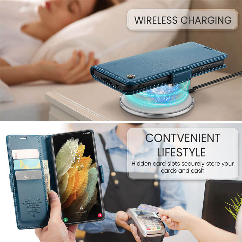 CaseMe Samsung Galaxy S21 Ultra Wallet RFID Blocking Magnetic Buckle Case - Image 4