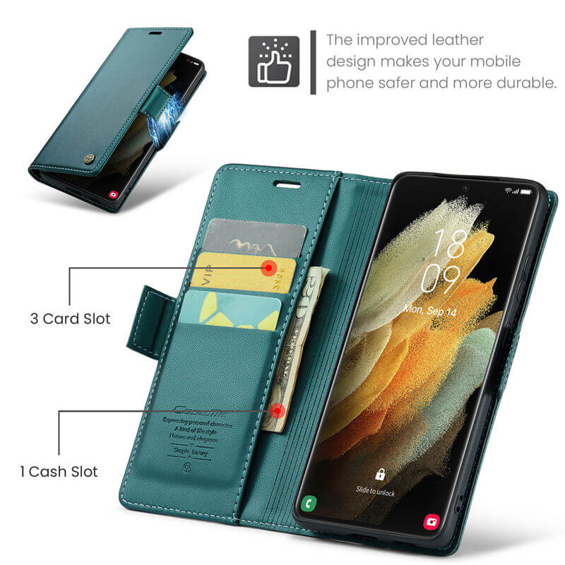 CaseMe Samsung Galaxy S21 Ultra Wallet RFID Blocking Magnetic Buckle Case - Image 6
