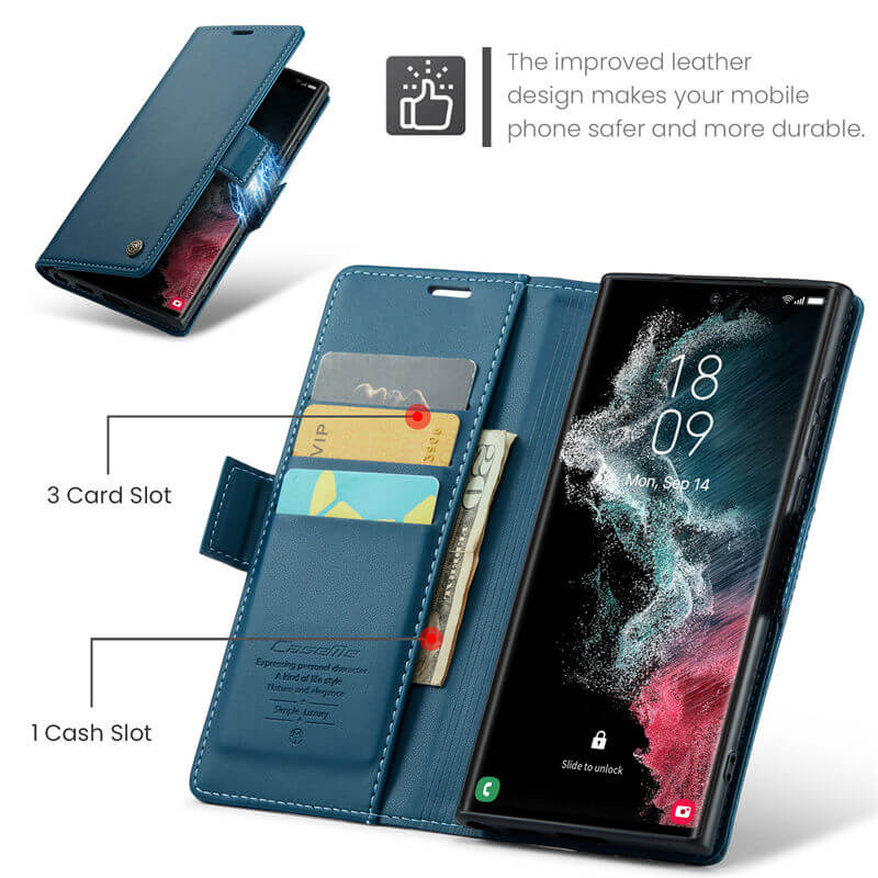 CaseMe Samsung Galaxy S22 Ultra Wallet RFID Blocking Magnetic Buckle Case - Image 6